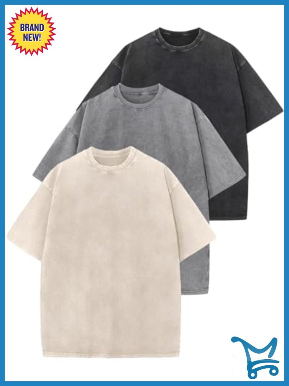 Yimoon Oversized Acid Wash Cotton T-Shirt Baggy Vintage Boyfriend Tee